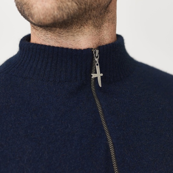 Untouched Wool Cassum Navy Blue Half Zip Men’s Sweater in Large - Picture 6 of 8